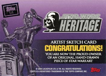 2004 Topps Heritage Star Wars - Sketches Wave 2 #NNO Randy Martinez Back