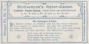 1899 Stollwerck Album 3 Gruppe 80 Die Chocoladen-Fee (The Chocolate Fairy) #5 Die Fleissigen Kinder Back
