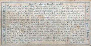1900 Stollwerck Album 4 Gruppe 144  Der deutsche Flotte (von Hans Bohrdt)            (The German Fleet (artwork by Hans Bohrdt)) #1 Das Wickinger Drachenschiff Back