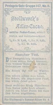 1900 Stollwerck Album 4 Gruppe 147 Zwergenkonig Hinzelmann (Dwarf King Hinzelmann) #2 Rascher Tod Back