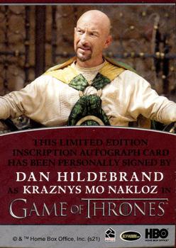 2021 Rittenhouse Game of Thrones Iron Anniversary Series 2 - Inscription Autographs #NNO Dan Hildebrand Back