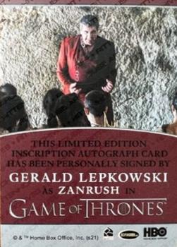2021 Rittenhouse Game of Thrones Iron Anniversary Series 2 - Inscription Autographs #NNO Gerald Lepkowski Back