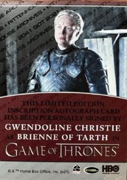 2021 Rittenhouse Game of Thrones Iron Anniversary Series 2 - Inscription Autographs #NNO Gwendoline Christie Back