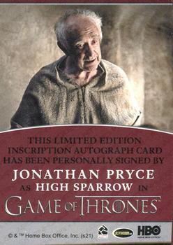 2021 Rittenhouse Game of Thrones Iron Anniversary Series 2 - Inscription Autographs #NNO Jonathan Pryce Back