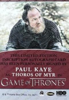 2021 Rittenhouse Game of Thrones Iron Anniversary Series 2 - Inscription Autographs #NNO Paul Kaye Back