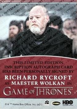 2021 Rittenhouse Game of Thrones Iron Anniversary Series 2 - Inscription Autographs #NNO Richard Rycroft Back