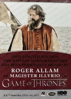 2021 Rittenhouse Game of Thrones Iron Anniversary Series 2 - Inscription Autographs #NNO Roger Allam Back