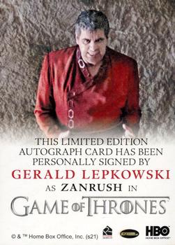 2021 Rittenhouse Game of Thrones Iron Anniversary Series 2 - Autographs Full Bleed #NNO Gerald Lepkowski Back
