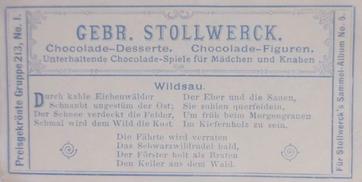 1902 Stollwerck Album 5 Gruppe 213 Von der Wildbahn (From the wild) #1 Wildsau Back