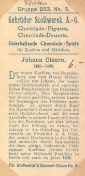 1902 Stollwerck Album 5 Gruppe 233 Aus der Berliner Siegesallee (From Berlin's Siegesallee) #3 Johann Cicero Back