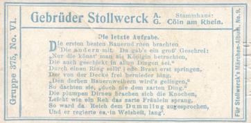 1906 Stollwerck Album 9 Gruppe 375 Die 3 Federn (The 3 Springs) #6 Die letzte Aufgabe Back