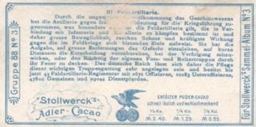 1899 Stollwerck Album 3 Gruppe 88 Die Deutsche Wehr (The German Defense) #3 Feldartillerie Back