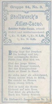 1899 Stollwerck Album 3 Gruppe 94 Aus der Ritterzeit	(From the Age of Knights) #3 Erlöst Back