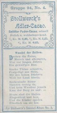1899 Stollwerck Album 3 Gruppe 94 Aus der Ritterzeit	(From the Age of Knights) #4 Wandel der Zeiten Back