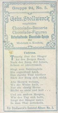 1899 Stollwerck Album 3 Gruppe 94 Aus der Ritterzeit	(From the Age of Knights) #5 Untreue Back