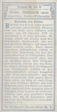 1899 Stollwerck Album 3 Gruppe 95 Dichter der Befreiungskriege (Poets of the Wars of Liberation) #2 Heinrich von Kleist Back