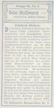 1899 Stollwerck Album 3 Gruppe 95 Dichter der Befreiungskriege (Poets of the Wars of Liberation) #5 Friedrich Rückert Back