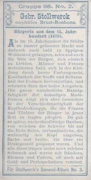 1899 Stollwerck Album 3 Gruppe 98 Damen-Moden (Women's Fashions) #2 Bürgerin aus dem 15. Jahrhundert (1470) Back