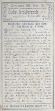 1899 Stollwerck Album 3 Gruppe 98 Damen-Moden (Women's Fashions) #3 Deutsche Edeldame aus dem 16. Jahrhundert (1520) Back