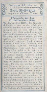 1899 Stollwerck Album 3 Gruppe 98 Damen-Moden (Women's Fashions) #4 Pfalzgräfin aus dem 17. Jahrhundert (1660) Back