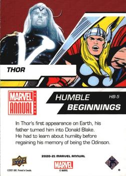 2020-21 Upper Deck Marvel Annual - Humble Beginnings #HB-5 Thor Back