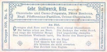 1899 Stollwerck Album 3 Gruppe 109 Auf dem Rennplatze (On the Racing Course) #5 Am Ziel Back