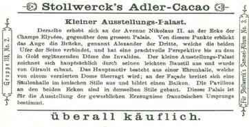 1899 Stollwerck Album 3 Gruppe 118 Pariser Welt-Ausstellung 1900	 (Paris World Exhibition 1900) #2 Kleiner Ausstellungs-Palast Back