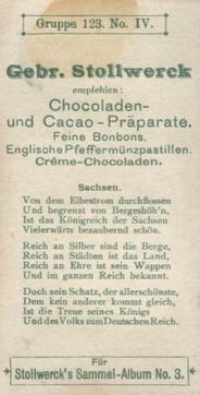 1899 Stollwerck Album 3 Gruppe 123 Deutsche Wappen (German Coats of Arms) #4 Sachsen Back