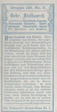 1899 Stollwerck Album 3 Gruppe 128 Berühmte Reiterhelden (Famous Equestrian Heroes) #3 Hans Joachim von Zieten Back