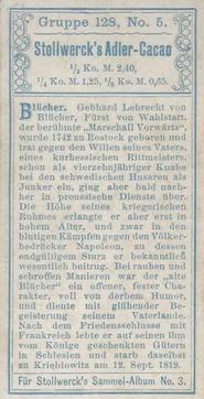 1899 Stollwerck Album 3 Gruppe 128 Berühmte Reiterhelden (Famous Equestrian Heroes) #5 Blücher Back