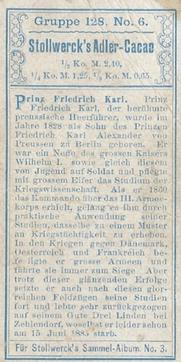 1899 Stollwerck Album 3 Gruppe 128 Berühmte Reiterhelden (Famous Equestrian Heroes) #6 Prinz Friedrich Karl Back