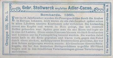 1899 Stollwerck Album 3 Gruppe 131 Entwicklung der Artillerie (Development of Artillery) #1 Bombarde 1360 Back