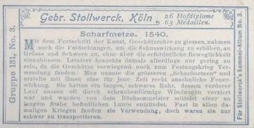 1899 Stollwerck Album 3 Gruppe 131 Entwicklung der Artillerie (Development of Artillery) #3 Schafmetze 1540 Back