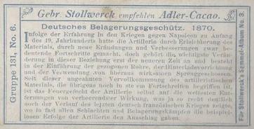 1899 Stollwerck Album 3 Gruppe 131 Entwicklung der Artillerie (Development of Artillery) #6 Deutsches Belagerungsgeschütz 1870 Back