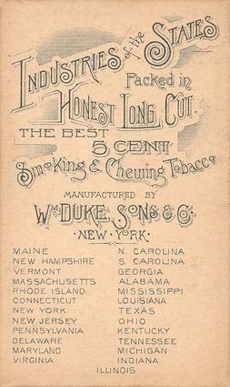 1888 W. Duke Sons & Co. Industries of the States (N117) #NNO Alabama Back