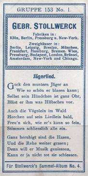 1900 Stollwerck Album 4 Gruppe 153 Aus dem Leben (From Life) #1 Jagerlied Back