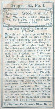 1900 Stollwerck Album 4 Gruppe 163 Sächsische Fürsten (Saxon Princes) #1 Kurfürst Friedrich Christian Back