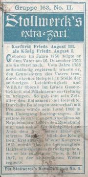 1900 Stollwerck Album 4 Gruppe 163 Sächsische Fürsten (Saxon Princes) #2 Kurfürst Friedr. August III als König Friedr. August I Back