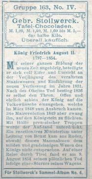 1900 Stollwerck Album 4 Gruppe 163 Sächsische Fürsten (Saxon Princes) #4 König Friedrich August II Back