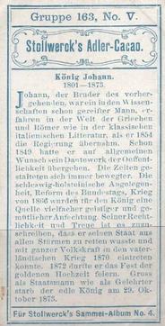 1900 Stollwerck Album 4 Gruppe 163 Sächsische Fürsten (Saxon Princes) #5 König Johann Back