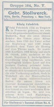 1900 Stollwerck Album 4 Gruppe 164 Wurttenbergische Fürsten (Wurttenberg princes) #5 König Friedrich Back