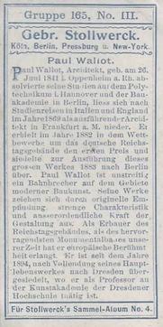 1900 Stollwerck Album 4 Gruppe 165 Deutsche Meister I (German Masters I) #3 Paul Wallot Back