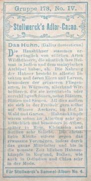 1900 Stollwerck Album 4 Gruppe 178 Aus der Vogelwelt (From the Bird World) #4 Das Huhn Back