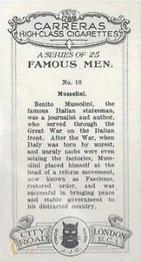 1927 Carreras Famous Men #10 Benito Mussolini Back