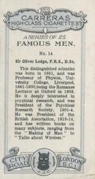 1927 Carreras Famous Men #14 Sir Oliver Lodge Back