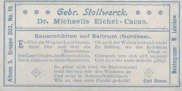 1902 Stollwerck Album 5 Gruppe 202 Deutsche Landschaften (W. Leistikow) (German landscapes (W. Leistikow) #3 Bauernhutten auf Baltrum (Nordsee) Back