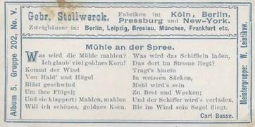 1902 Stollwerck Album 5 Gruppe 202 Deutsche Landschaften (W. Leistikow) (German landscapes (W. Leistikow) #5 Muhle an der Spree Back