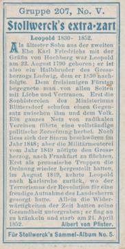 1902 Stollwerck Album 5 Gruppe 207 Badische Fursten (Princes of Baden) #5 Leopold Back