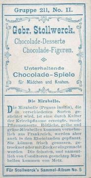 1902 Stollwerck Album 5 Gruppe 211 In- und auslandische fruchte (Domestic and foreign fruits) #2 Die Mirabelle Back