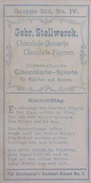 1902 Stollwerck Album 5 Gruppe 224 Tageszeiten	(Times of day) #4 Nachmittag Back